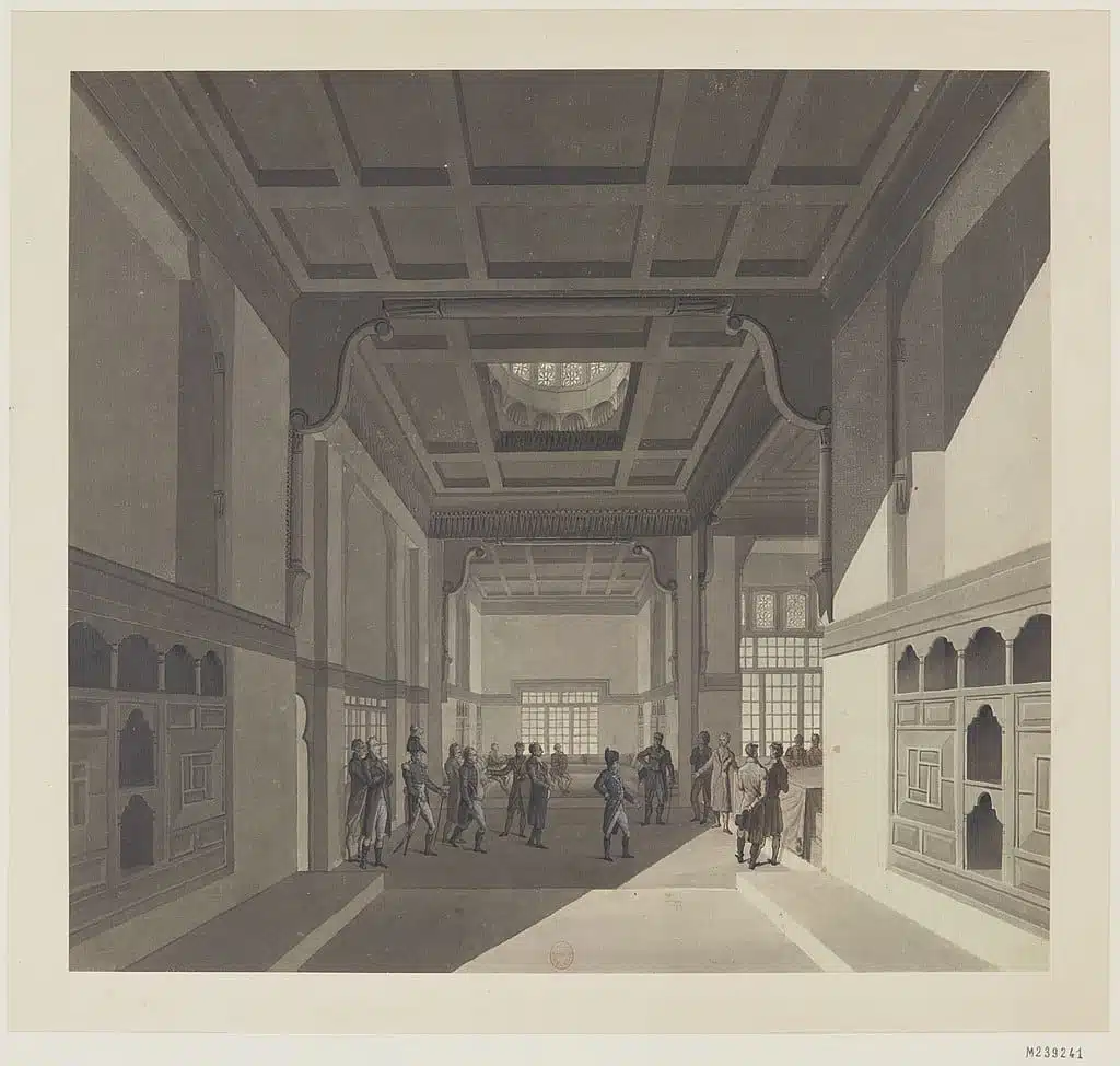 vue intérieure d'une grande salle de la maison de Hassan Kachef dédiées aux séances de l'Institut d'Egypte,Protain-1800 BNF I Domaine Public