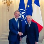 Le secrétaire général de l'OTAN, Jens Stoltenberg, et François de Rugy, alors président de l'Assemblée national, le 14 mai 2018 - OTAN | CC BY-NC-ND 4.0 Deed