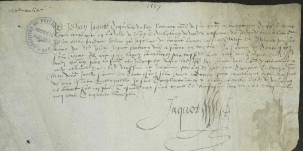 Lettre de naturalité de Dame Valburg de Vander, la femme de Jean de Bonnot - Auteur inconnu | Creative Commons BY-SA 4.0