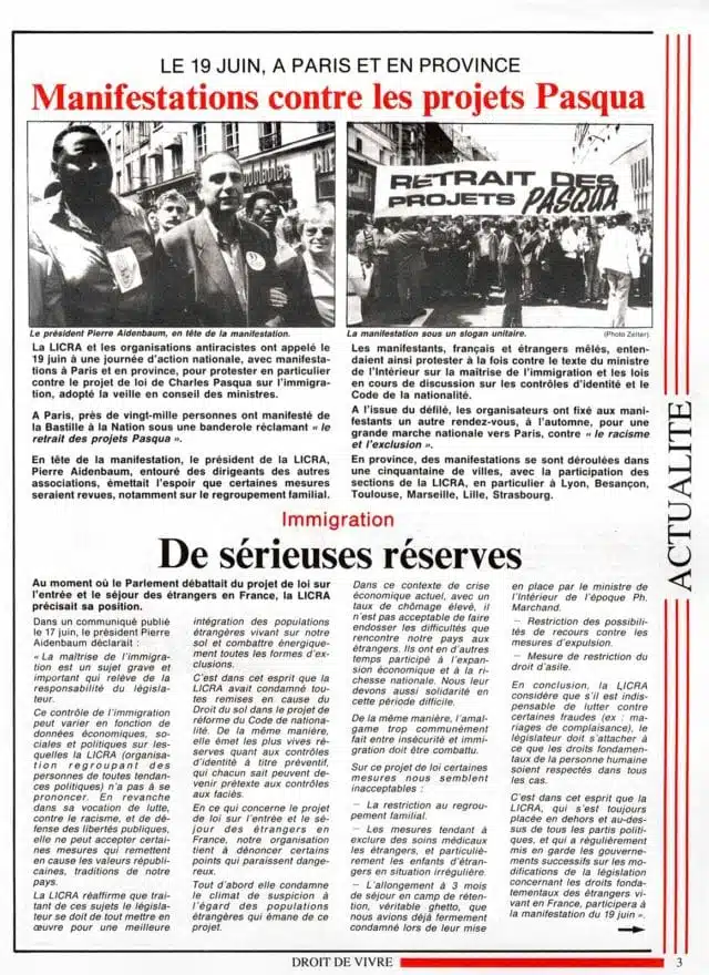 Article du journal "Droit de vivre", 6 juin 1993 - Droit de Vivre