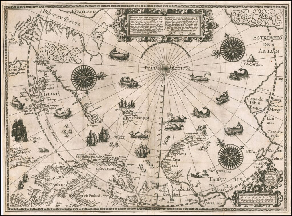 Carte de 1598 des régions polaires par Willem Barentsz - Cornelis Claesz | Domaine public