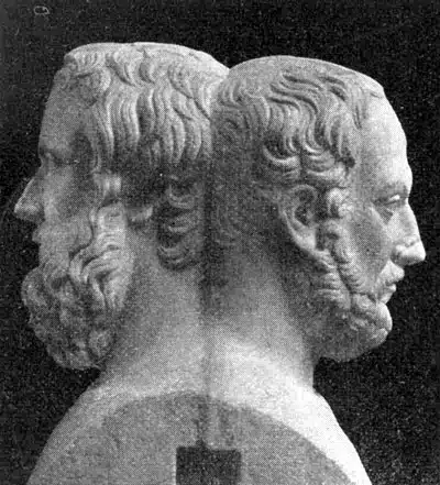 Hermès en marbre à deux visages représentant les deux historiens Hérodote et Thucydide - auteur inconnu - collection Farnèse, Musée archéologique national de Naples I Domaine public