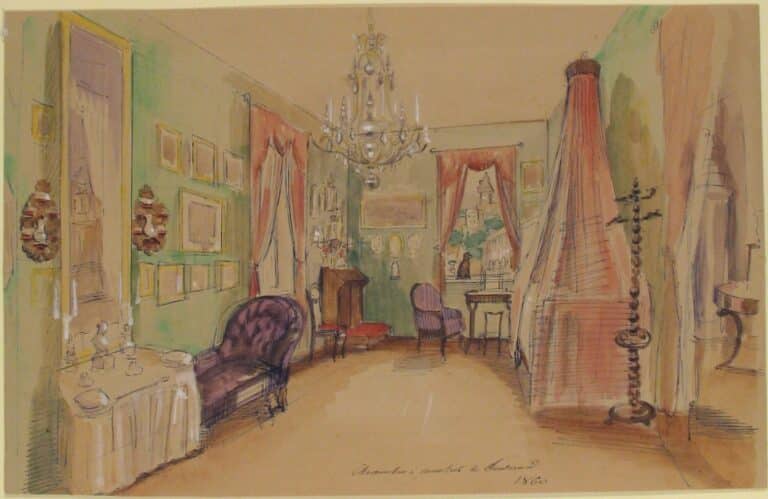 Dessin de l'intérieur d'une chambre en 1857 - Auteur inconnu | Domaine public