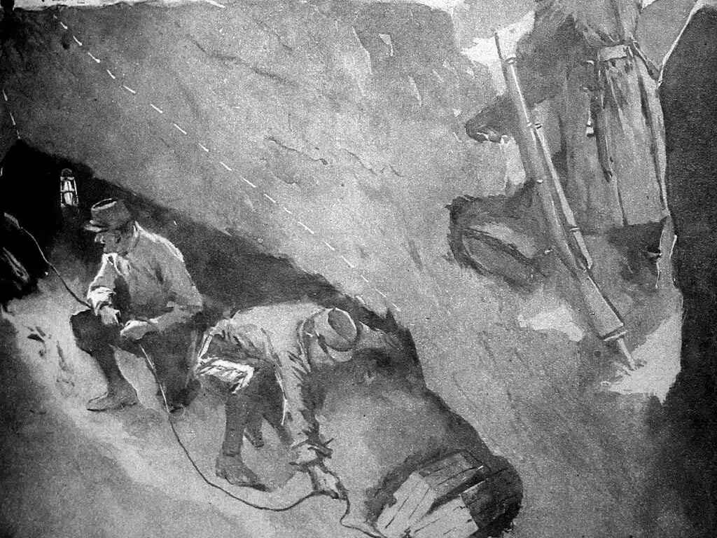 illustration Illustration de l'établissement d'une mine sous une tranchée ennemie - Boldair | Domaine public