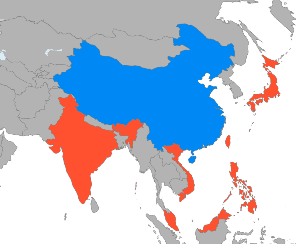 Pays en conflit territorial avec la chine - Solitaire [pseudo Wikipédia] | CC BY-SA 4.0