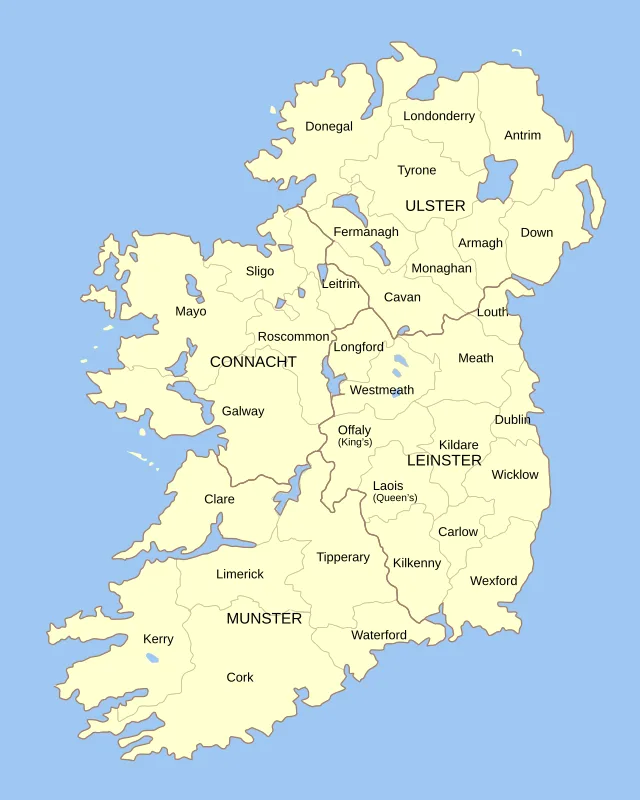 Carte de l'Irlande avec ses provinces | 2007, Domaine public