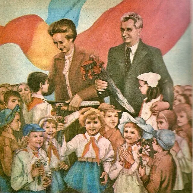 Peinture de propagande à l'effigie de Ceausescu et de sa femme (1980) - Constantin Nitescu | Domaine public