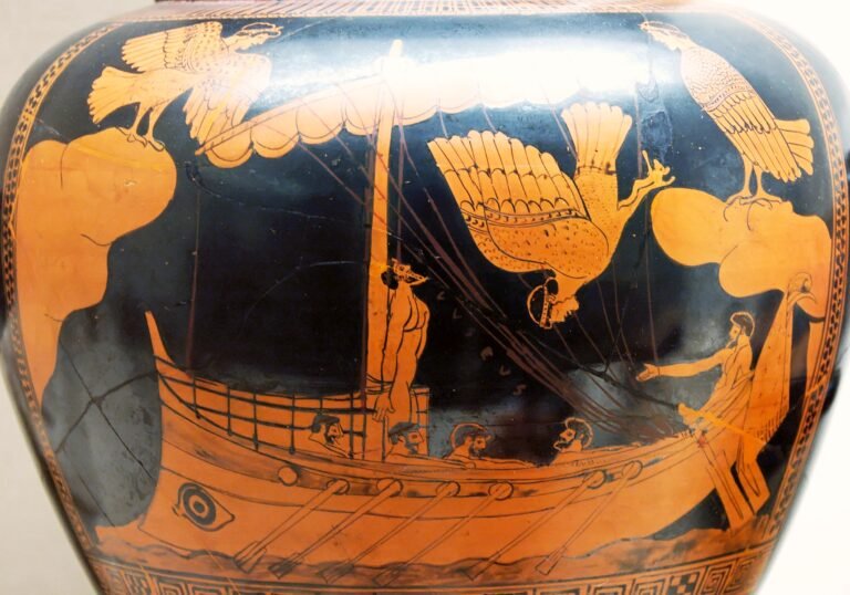 Ulysse et les Sirènes. Détail d'un stamnos attique à figures rouges du Peintre de la Sirène (vase éponyme), vers 480-470 av. J.-C. – 2006 | Domaine public