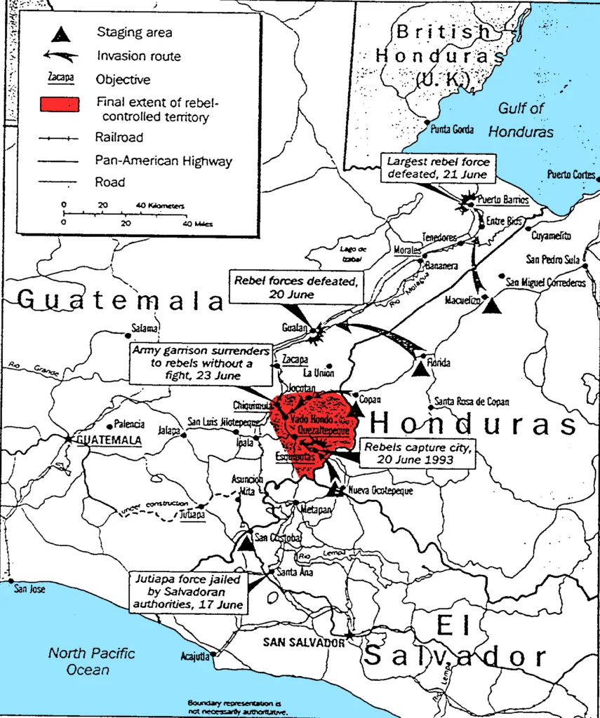 Carte de l'opération « PBSuccess » menée lors du coup d'État guatémaltèque de 1954 - CIA | Domaine public