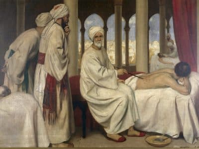 Albucasis (Al-Zahwari) infligeant une ampoule à un patient à l'hôpital de Cordoue, 1100 après J.-C - Auteur inconnu | Creative Commons BY 4.0