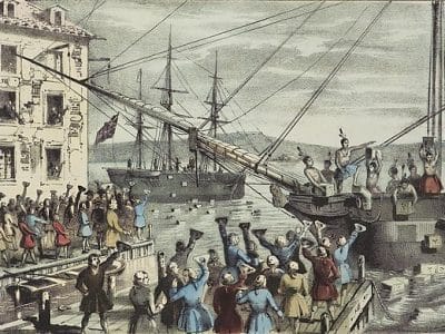 Boston Tea Party colorisée 1846 -Nathaniel Currier I Domaine Public