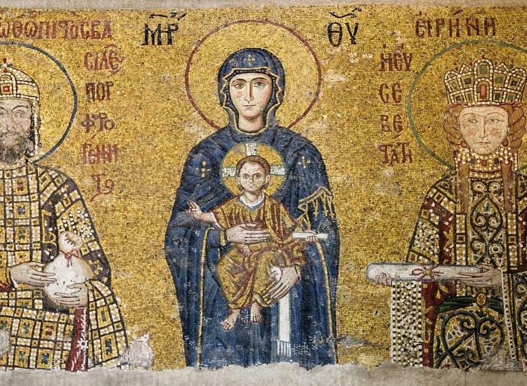Jean II Comnène et sa femme Irène, mosaïque à l'intérieur de Sainte-Sophie,(Istanbul, Turquie) - Auteur inconnu | Domaine public
