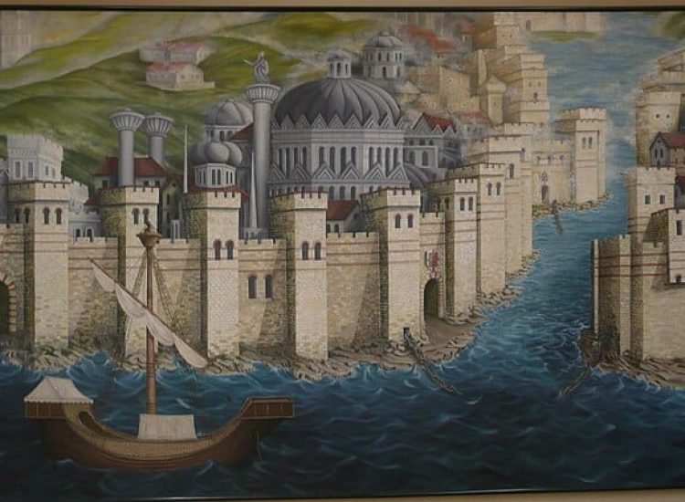 Représentation des murailles de Constantinople, XVe siècle, Musée Archéologique d'Istanbul - Auteur anonyme | Domaine public