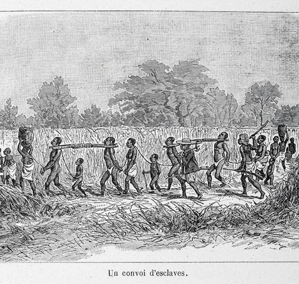 Convoi d’esclaves. In « Aventures de six français aux colonies. Bonnefont, Gaston. 1890 » - Musée historique de Villèle | Domaine public