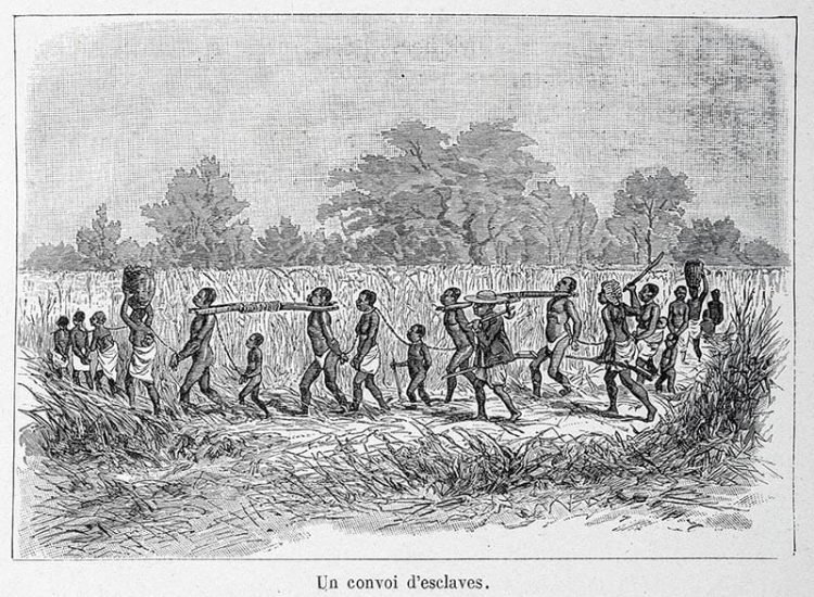 Convoi d’esclaves. In « Aventures de six français aux colonies. Bonnefont, Gaston. 1890 » - Musée historique de Villèle | Domaine public
