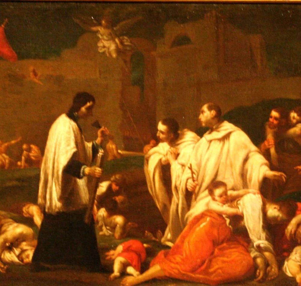 Bernardo Tolomei au milieu des victimes de la peste noire à Sienne en 1348 - Giuseppe Maria Crespi | Domaine public
