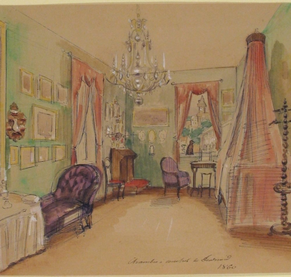 Dessin de l'intérieur d'une chambre en 1857 - Auteur inconnu | Domaine public