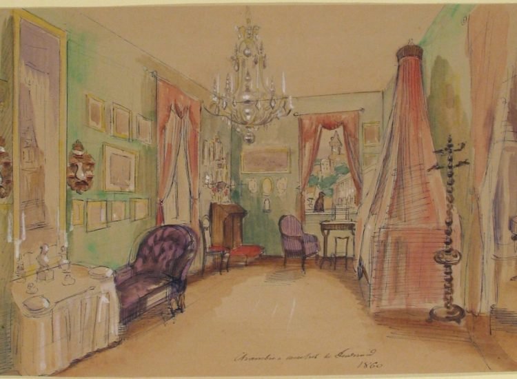 Dessin de l'intérieur d'une chambre en 1857 - Auteur inconnu | Domaine public