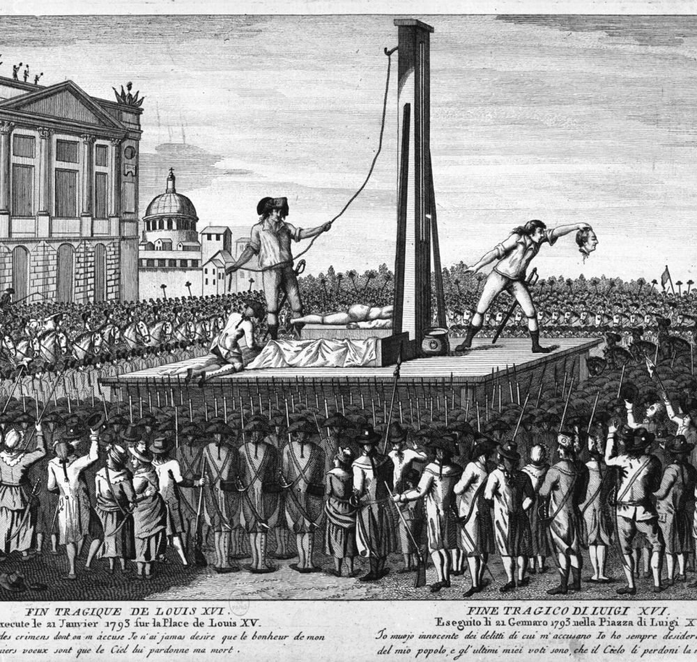Fin tragique de Louis XVI exécuté le 21 janvier 1793 sur la place Louis XV, gravure, auteur anonyme, vers 1788-1798 | Domaine public