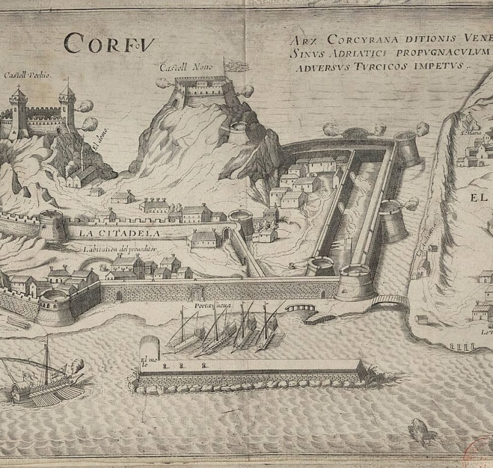 Gravure représentant la guerre entre les Vénitiens et les Turcs autour de Corfou – Nelli Niccolo, Pinargenti Simon | Domaine public
