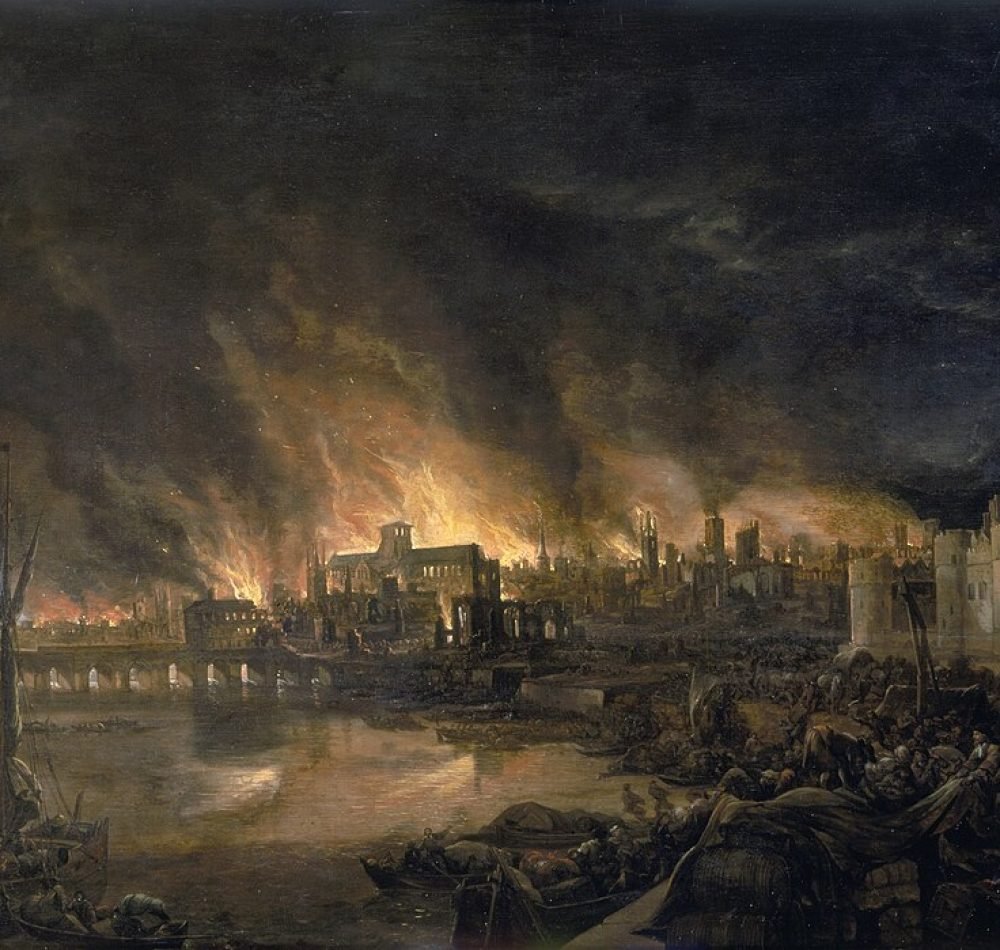 The Great Fire of London, représenté par un peintre inconnu en 1675 - Josepha Jane Battlehooke | Domaine public