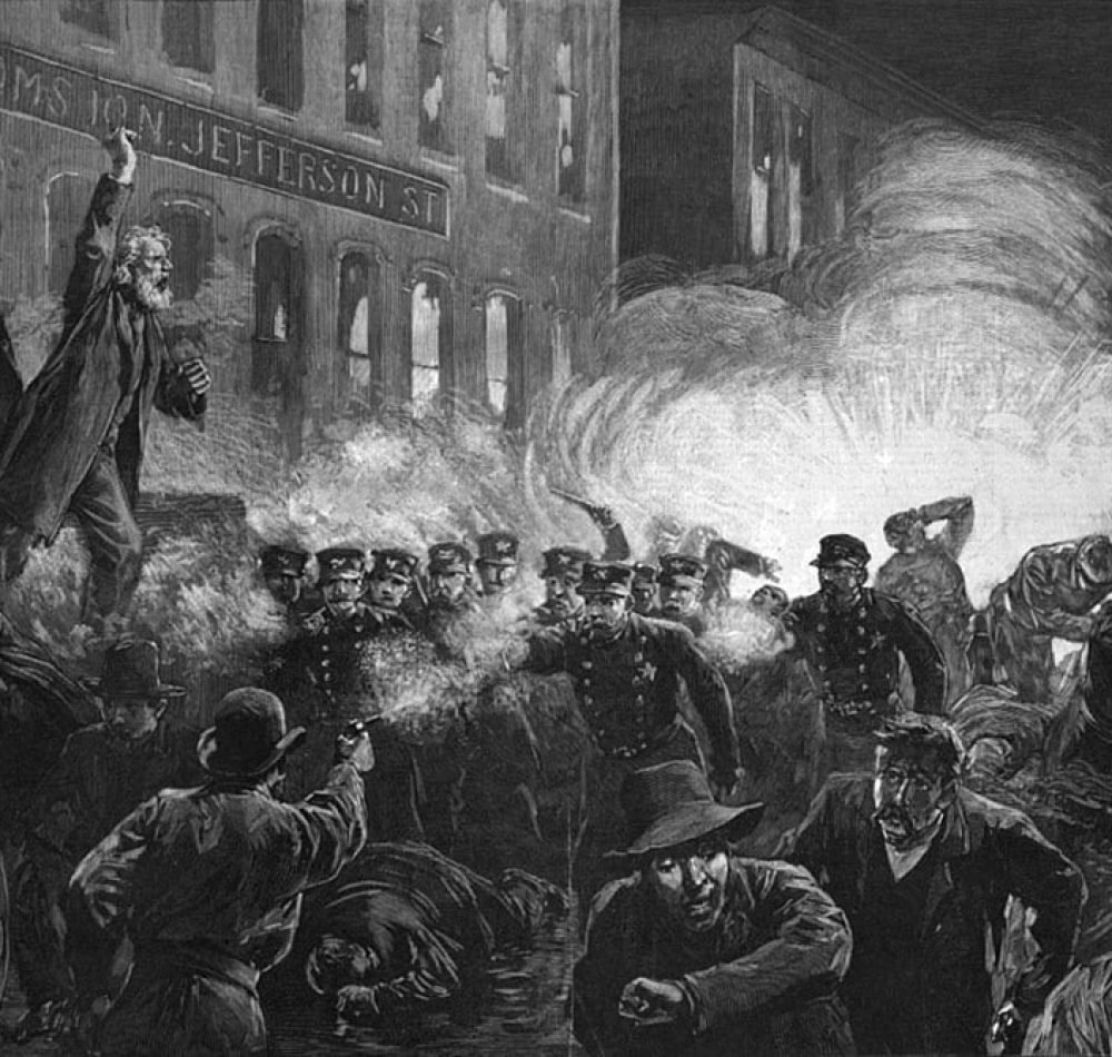 Massacre de Haymarket Square, gravure de 1886 parue dans le journal Harper's Weekly | Domaine Public