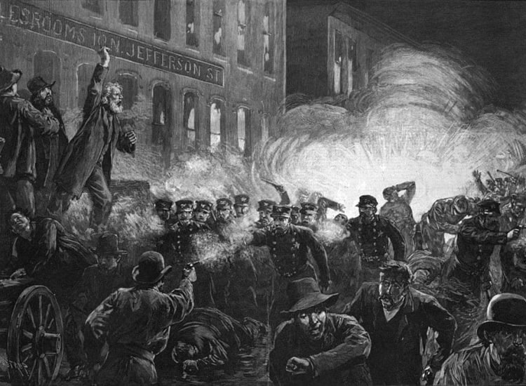 Massacre de Haymarket Square, gravure de 1886 parue dans le journal Harper's Weekly | Domaine Public