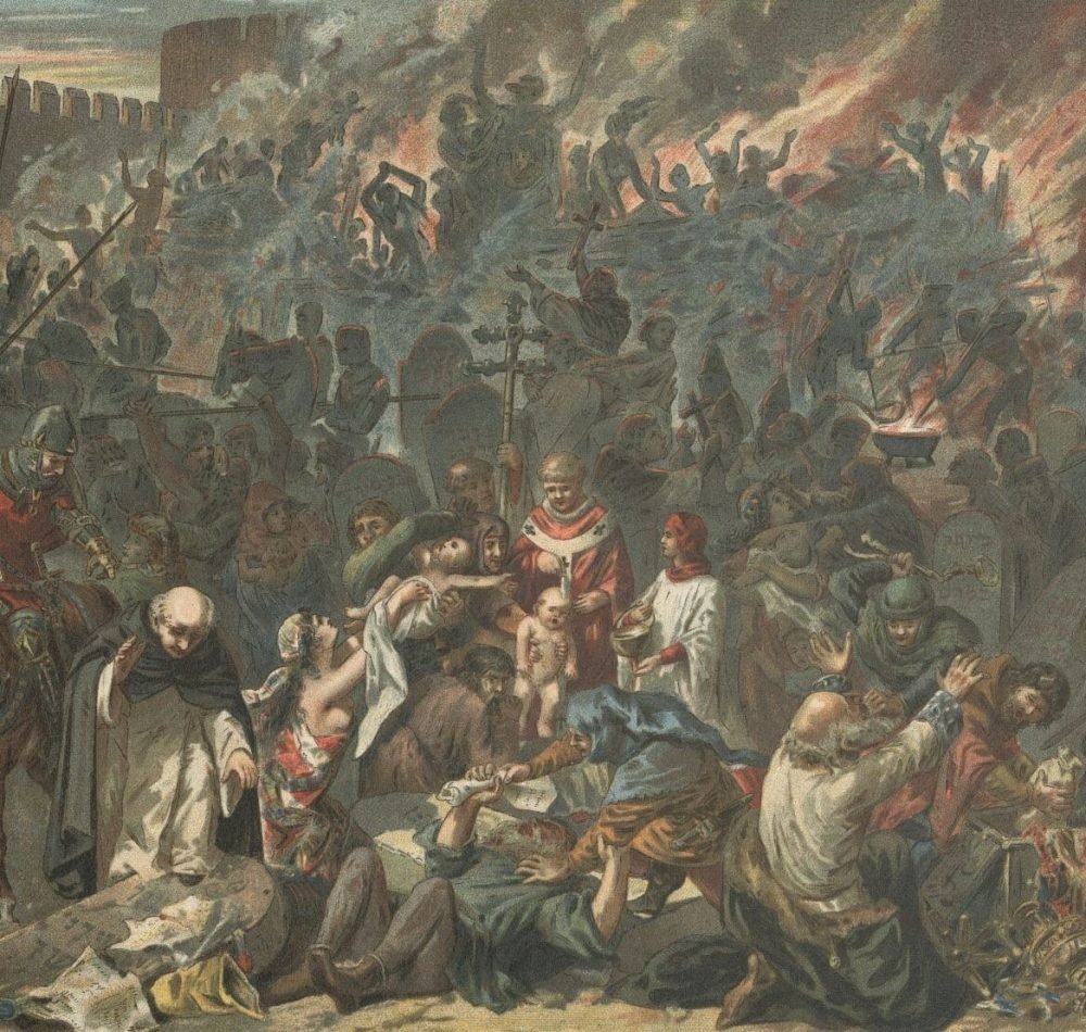 Illustration de 1894 représentant le pogrom de Strasbourg (massacre des habitants juifs de la ville) le 14 février 1349 | Domaine public