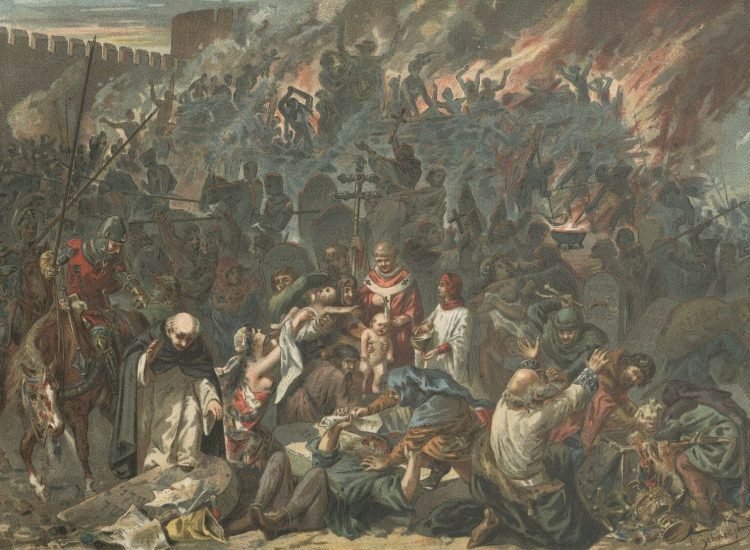 Illustration de 1894 représentant le pogrom de Strasbourg (massacre des habitants juifs de la ville) le 14 février 1349 | Domaine public