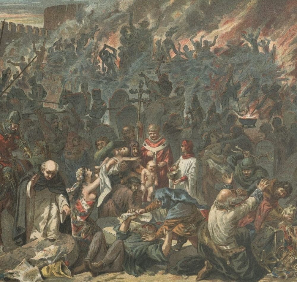 Illustration de 1894 représentant le pogrom de Strasbourg (massacre des habitants juifs de la ville) le 14 février 1349 | Domaine public