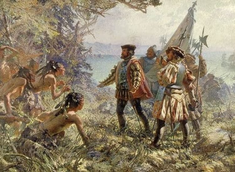 Jacques Cartier rencontre les indiens de Stadacone, 1535 - Marc-Aurèle de Foy Suzor-Coté | Domaine Public