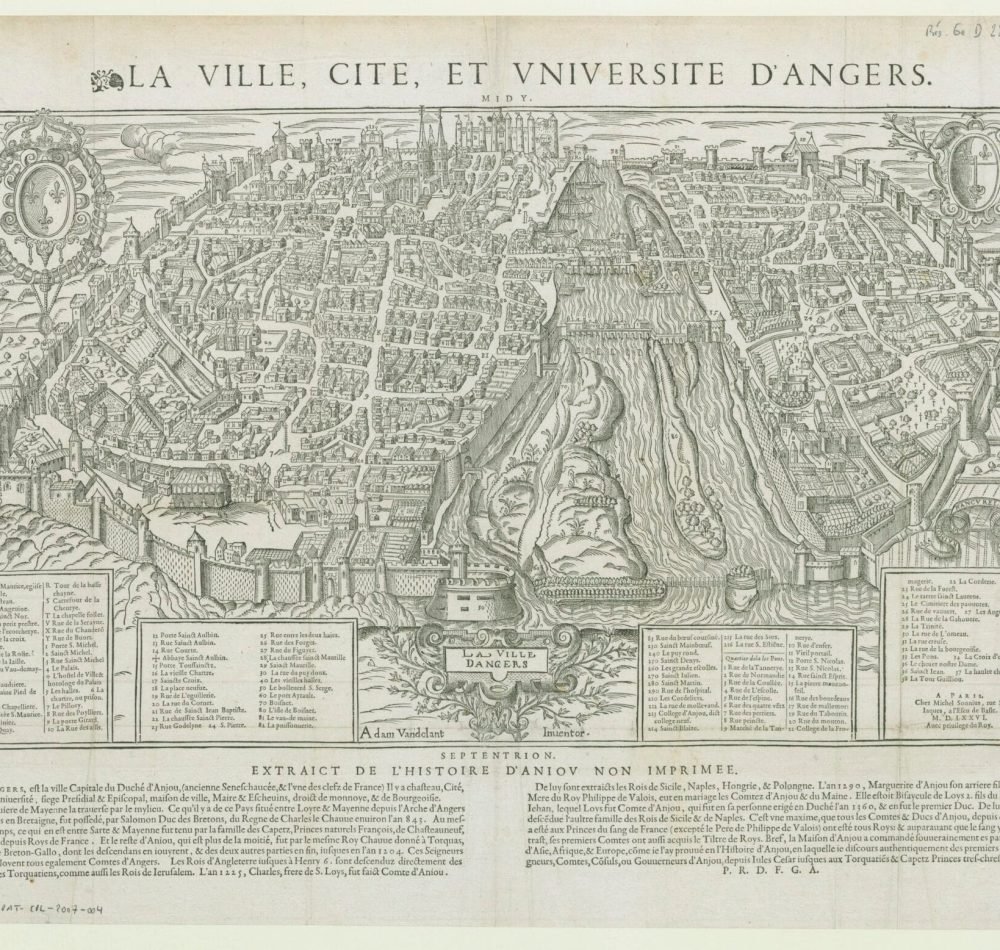La Ville, Cité, et Université d'Angers : Adam Vandellant Inventor ; Raimon Rancurellus Ciebat 1575 - BnF | Domaine public