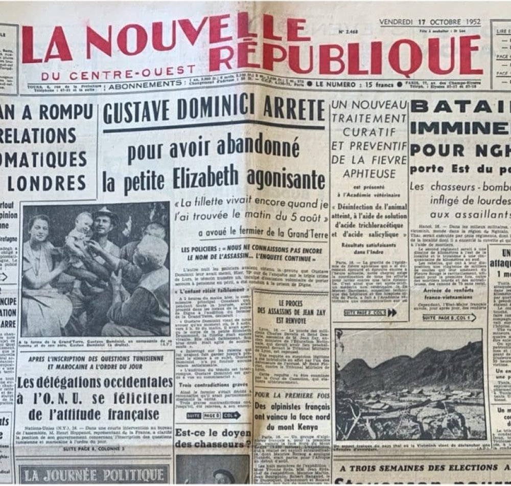 Archive départementale d’Angers Le Courrier de l’Ouest Une du 2 mai 1949 30JO8
