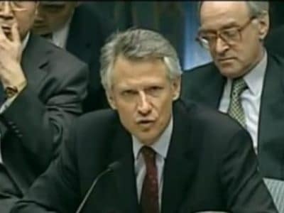 Le 14 février 2003, Dominique De Villepin prononce un discours à l'ONU contre la guerre en Irak - Ina | Creative Commons BY-SA 4.0