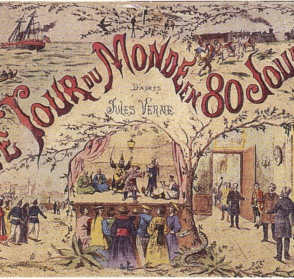 Le Tour du Monde de Nellie Bly - Couvercle d'un jeu de société inspiré par le roman de Jules Verne, vers 1910 | Domaine public