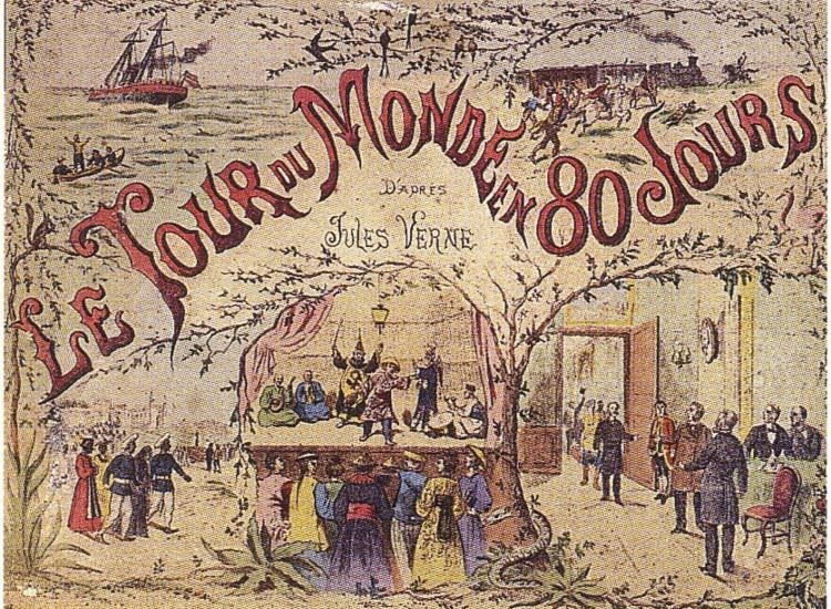 Le Tour du Monde de Nellie Bly - Couvercle d'un jeu de société inspiré par le roman de Jules Verne, vers 1910 | Domaine public