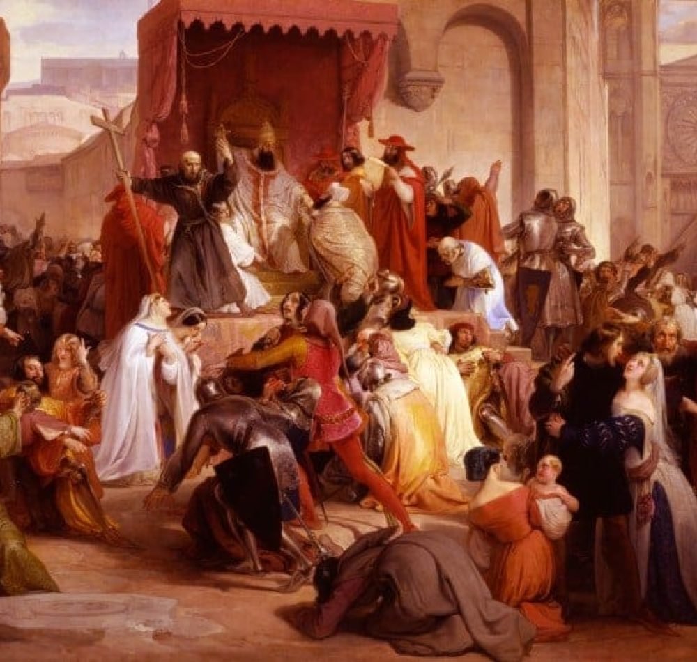 Le pape Urbain II prêchant la première croisade sur la place de Clermont, tableau (1835) - Francesco Hayez | Domaine public