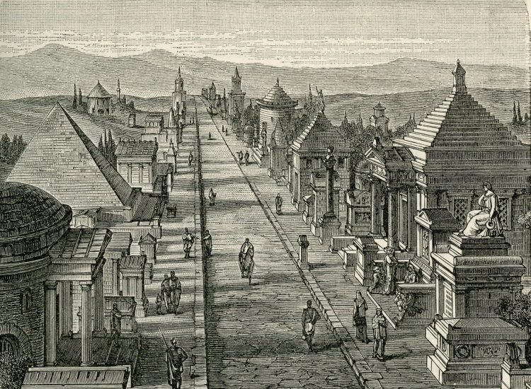 Via Appia avec ses monuments sépulcraux - Remixeur | Domaine Public