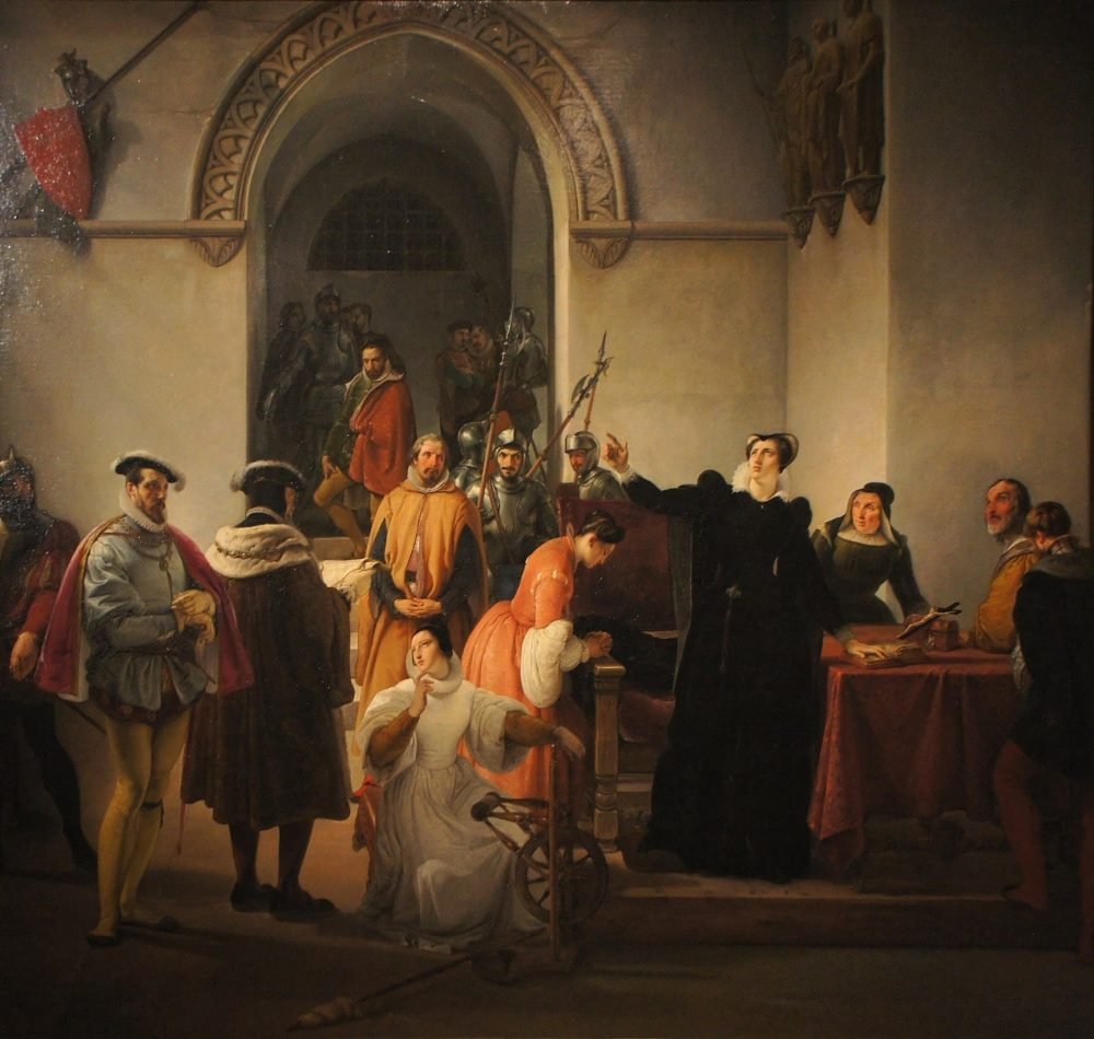 Marie Stuart protestant de son innocence à la lecture de sa condamnation à mort - Francesco Hayez | Domaine public