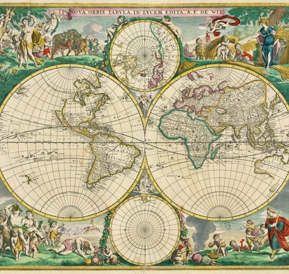 Nova Orbis Tabula in Lucem Edita a été publiée entre 1660 à Amsterdam. Elle a été réalisée par Frederik de Wit. C’est une carte à double hémisphère. Aujourd’hui un exemplaire est conservé à la bibliothèque royale de Belgique - Frederik de Wit | Domaine public