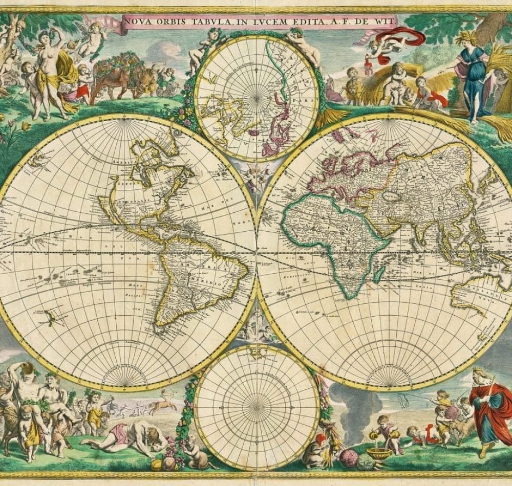 Nova Orbis Tabula in Lucem Edita a été publiée entre 1660 à Amsterdam. Elle a été réalisée par Frederik de Wit. C’est une carte à double hémisphère. Aujourd’hui un exemplaire est conservé à la bibliothèque royale de Belgique - Frederik de Wit | Domaine public