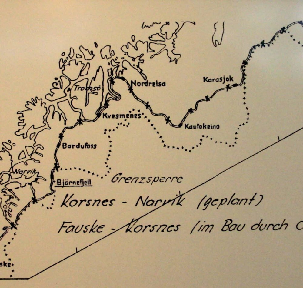 Plan de la Polar Line tiré des archives allemandes montrant le trajet et les villes principales - Mef.ellingen | Domaine public.