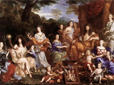 Portrait mythologique de la famille de Louis XIV, un puissant roi aux nombreuses aventures avec des femmes - Jean Nocret | Domaine public