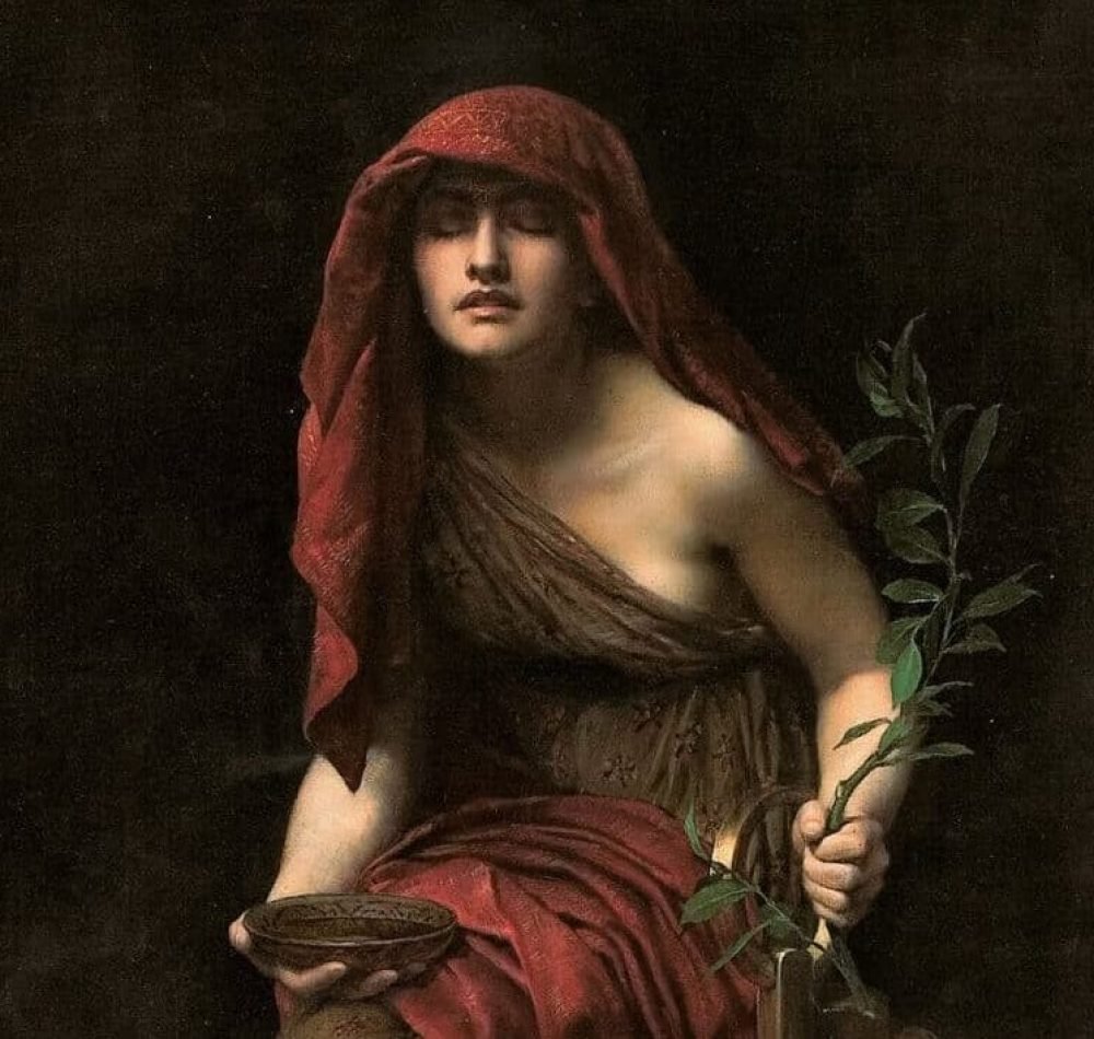 Prêtresse de Delphes, huile sur toile de 1891 réalisée par J. COLLIER et conservée par le Musée national d'Australie-Méridionale I Domaine public