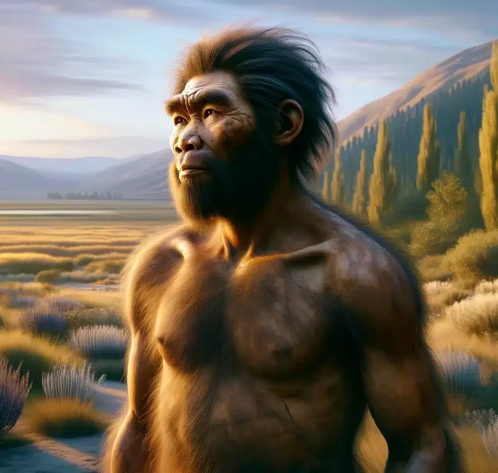 Représentation artistique de l'Homme de Pékin selon l'IA - DALL-E