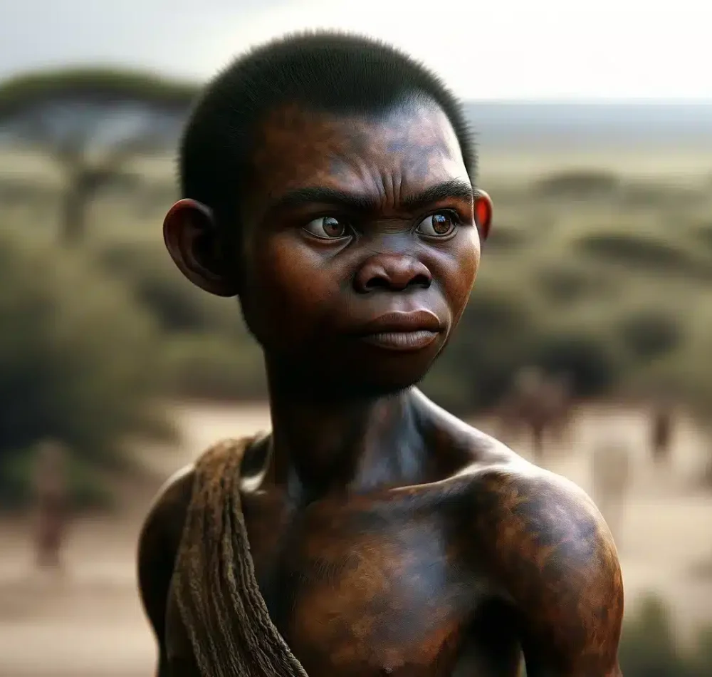 Représentation artistique du Garçon de Turkana générée par l'IA - DALL-E