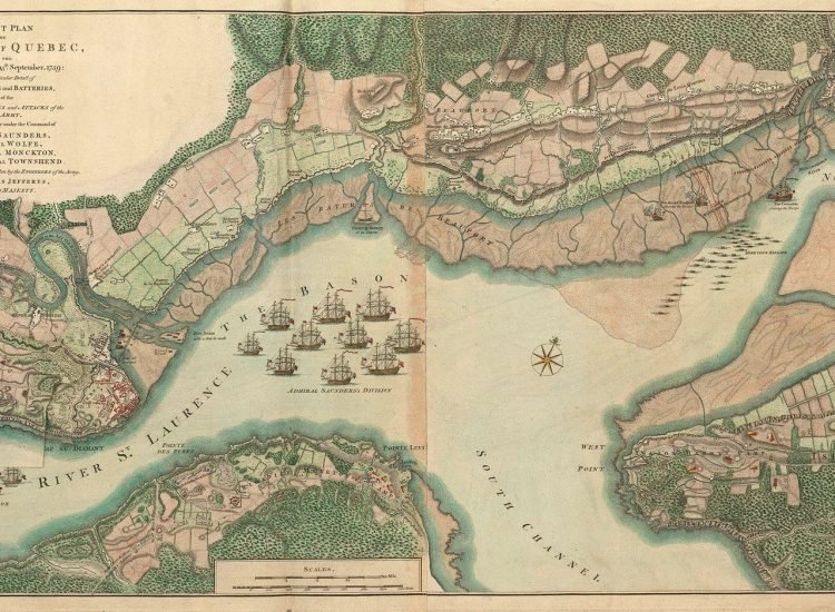 Un plan correct des environs de Québec, et de la bataille livrée le 13 septembre 1759 : accompagné d'un détail particulier des lignes françaises et batteries, et aussi des campements, batteries...1760 ou après - Thomas Jefferys - Domaine Public