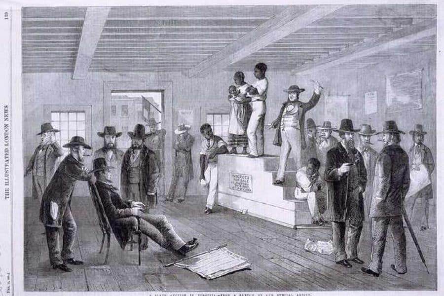 Vente aux enchères d'esclaves en Virginie, le 2 juin 1861