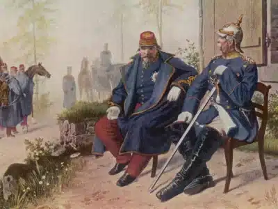 Vestige de la Guerre franco-prussienne La Strasbourgeoise est un chant militaire de revanche. Napoléon III et Bismarck, le 2 septembre 1870 à Donchery, entrevue après la bataille de Sedan, Wilhelm Camphausen | Domaine public