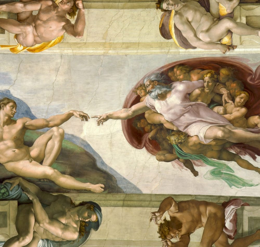 Le récit biblique de la création de l'homme par Dieu, représenté par Michel-Ange au XVIe siècle - Michel-Ange Buronarroti | Domaine public